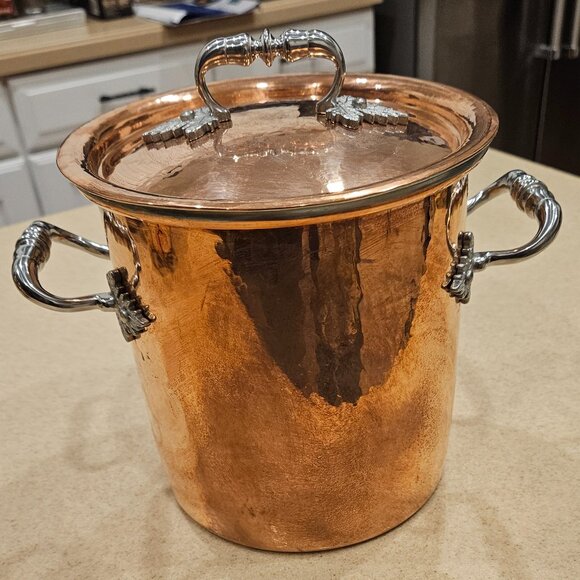 RARE RUFFONI COPPER HAMMERED CONVIVIUM COPPER 3 1/2 QUART STOCK POT LID TIN LINE - Picture 1 of 14